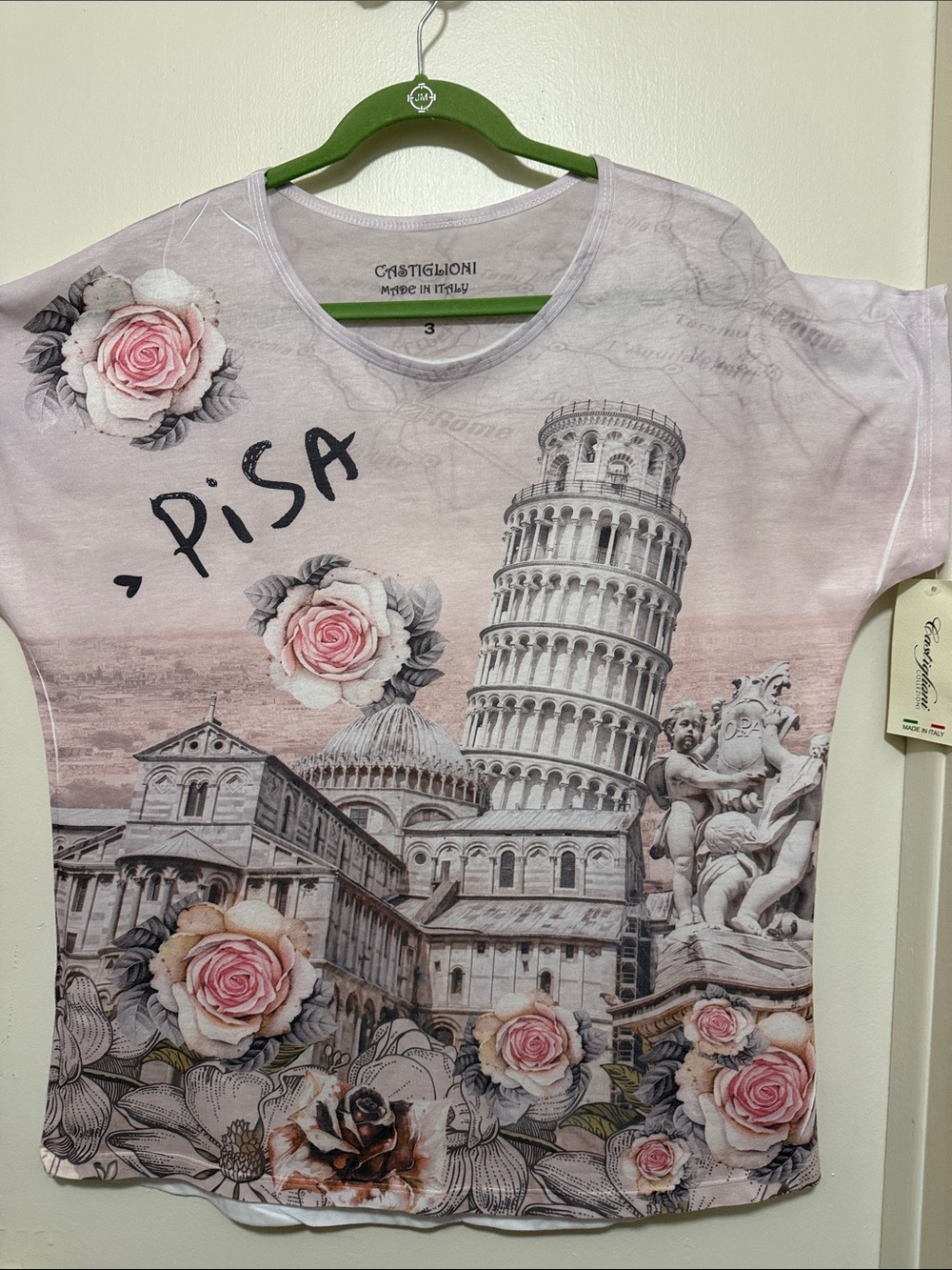 Pink Pisa Print Floral Short-Sleeve Top